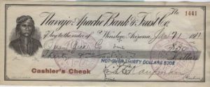 Navajo-Apache Bank Check Winslow 1911