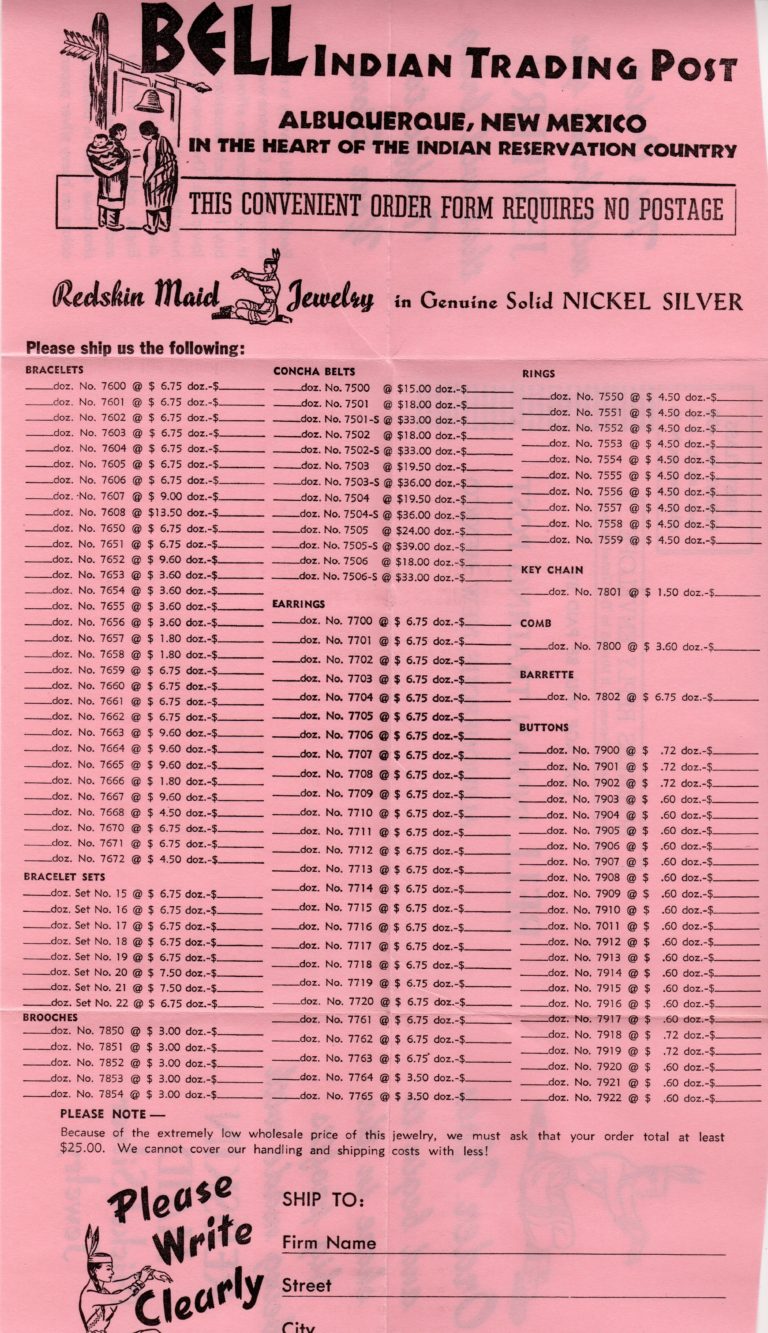 Bell Indian Trading Post original wholesale catalog given to the