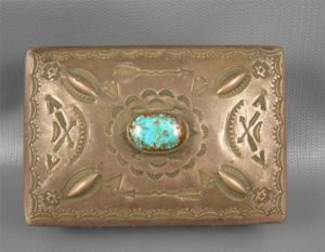 Fred Harvey Turquoise and Sterling Silver Stamped Box