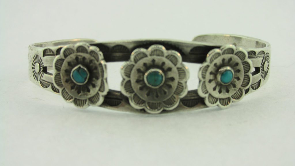 Details about   EXTRA OLD  Fred Harvey Era Navajo Sterling Turquoise Flower THUNDERBIRD Bracelet 