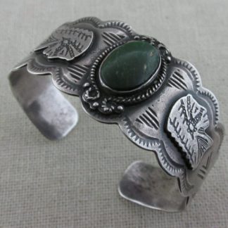 Fred Harvey Chief Head Sterling Silver Bracelet and Cerrillos Turquoise