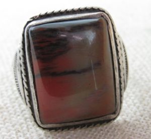 Red & Black Petrified Wood and Sterling Silver Fred Harvey Ring