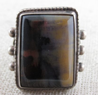 Yellow & Black Petrified Wood and Sterling Silver Fred Harvey Ring