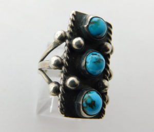 M. Duboise Turquoise and Silver Fred Harvey Ring