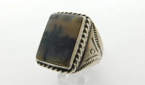 PICTURE AGATE and Sterling Silver Hand Stamped Fred Harvey Ring
