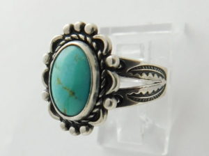 Fred Harvey Ring with light blue Turquoise & Stamping