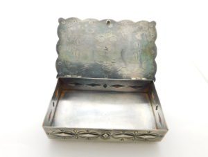 Open view of Dean Sandoval Navajo Modern Sterling Silver Fred Harvey Box
