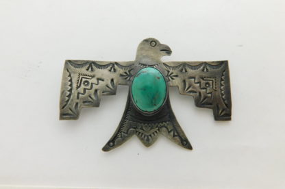Dean Sandoval Modern Sterling Silver Thunderbird Pin with Turquoise