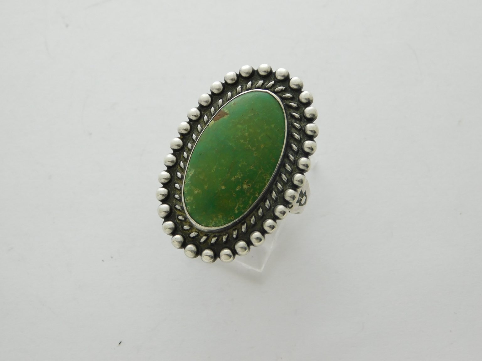 Cerrillos Turquoise and Sterling Silver Fred Harvey Ring
