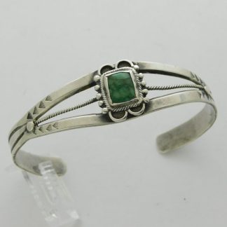 Fred Harvey Sterling Silver and Green Spider Web Turquoise Bracelet