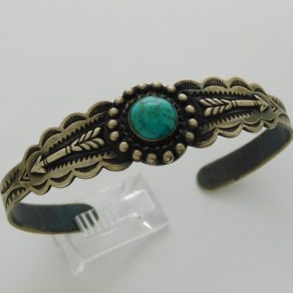 Cerrillos Turquoise, Arrow, and Arrowhead Sterling Silver Fred Harvey Bracelet