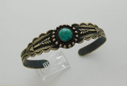 Cerrillos Turquoise, Arrow, and Arrowhead Sterling Silver Fred Harvey Bracelet