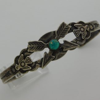 Fred Harvey Arrows, Crossed Arrows, and Thunderbird Cerrillos Turquoise Sterling Silver Bracelet