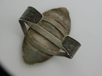 Rear view of FRED HARVEY Petrified Wood Sterling Silver Bracelet with Thunderbirds and Arrows